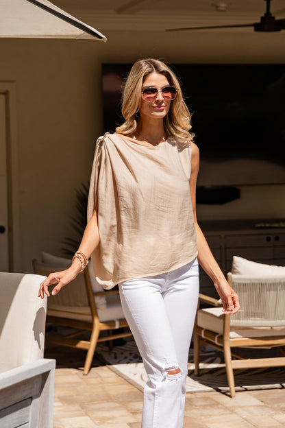 Stylish Destination Flowy Beige Tank Top