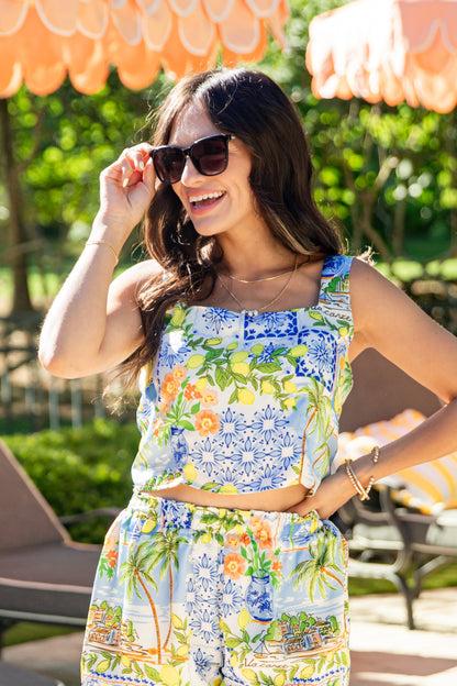 Island Escape Tropical Print Ivory Tank