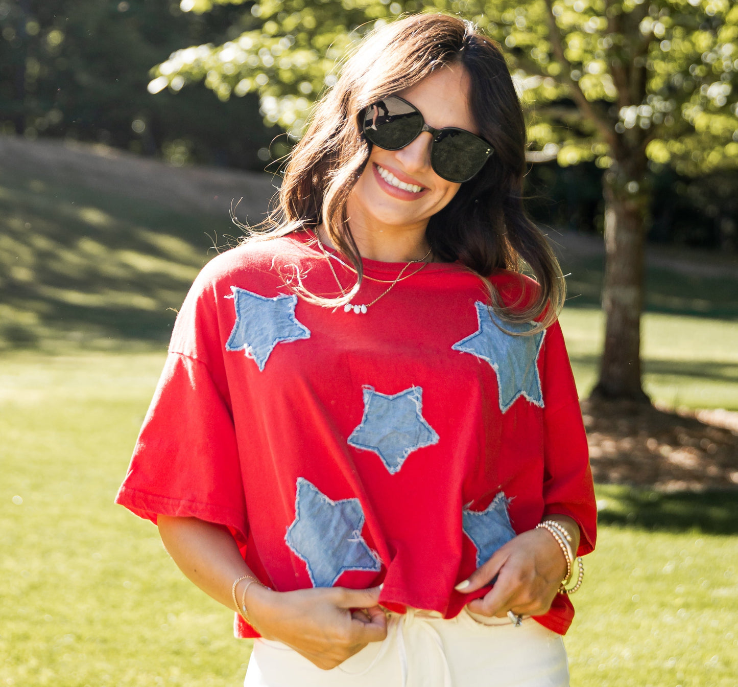 Americana Star Patch Red Tee