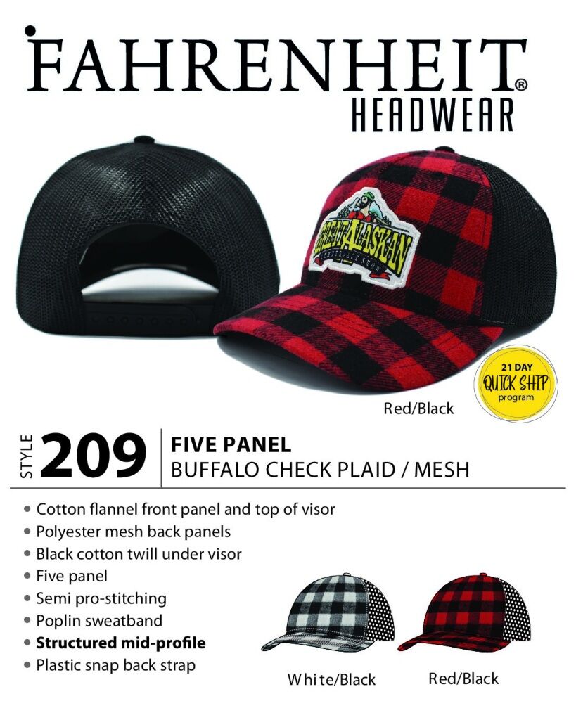 Fahrenheit Five Panel Buffalo Check Trucker / Mesh Back Cap