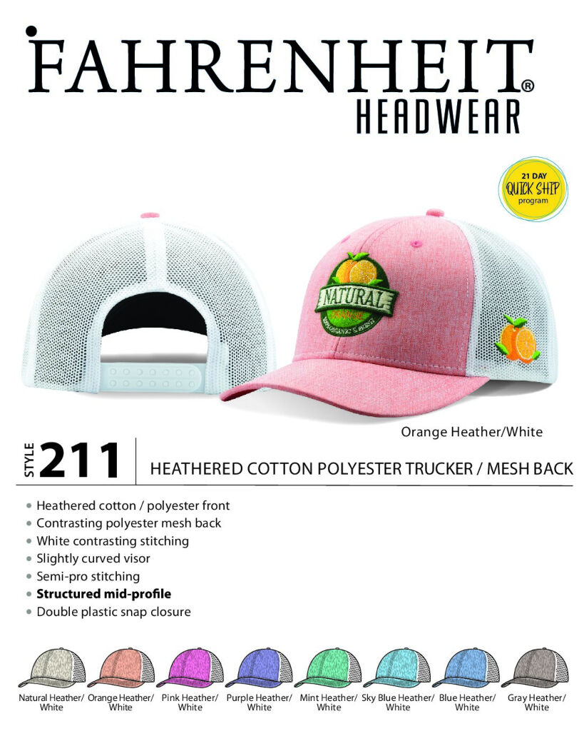 Fahrenheit Heather Cotton Polyester Trucker/Mesh Back
