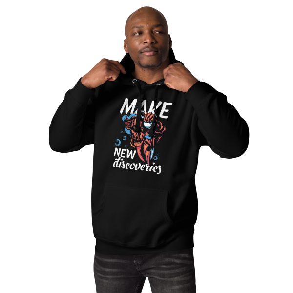 Edgy Men's Hoodie with Make New Discoveries Skull Graphic