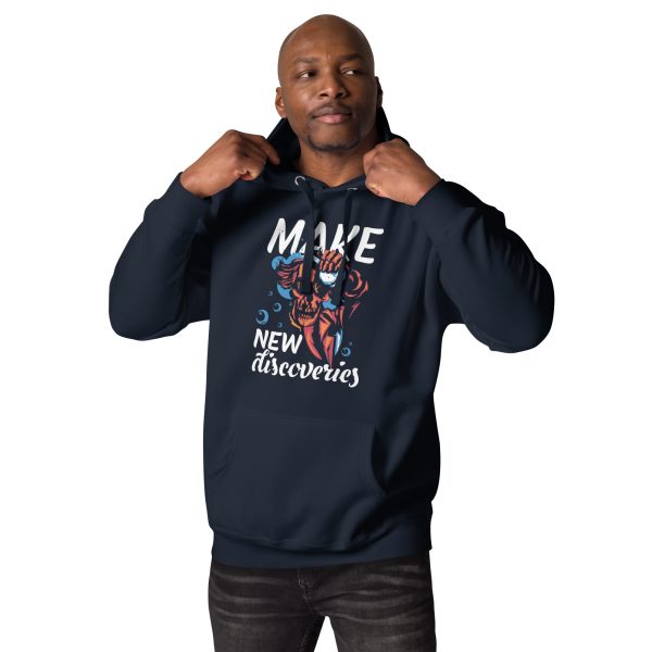 Edgy Men's Hoodie with Make New Discoveries Skull Graphic - Image 3