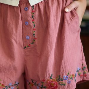 Dream On Embroidered Boxer Shorts - Terracotta