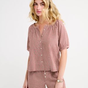 Eden Prairie Cotton Gingham Blouse – Barn Red Boxy Fit