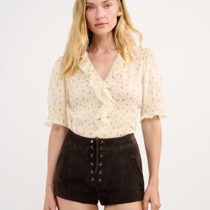 Yellowstone Suede Microshort – Espresso Lace-Up Grommet Detail
