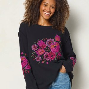 Alternative view of Aida Embroidered Thermal - Cross Stitch Black