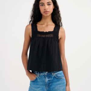 Willow Lace Trim Cotton Tank Top – Textured Woven