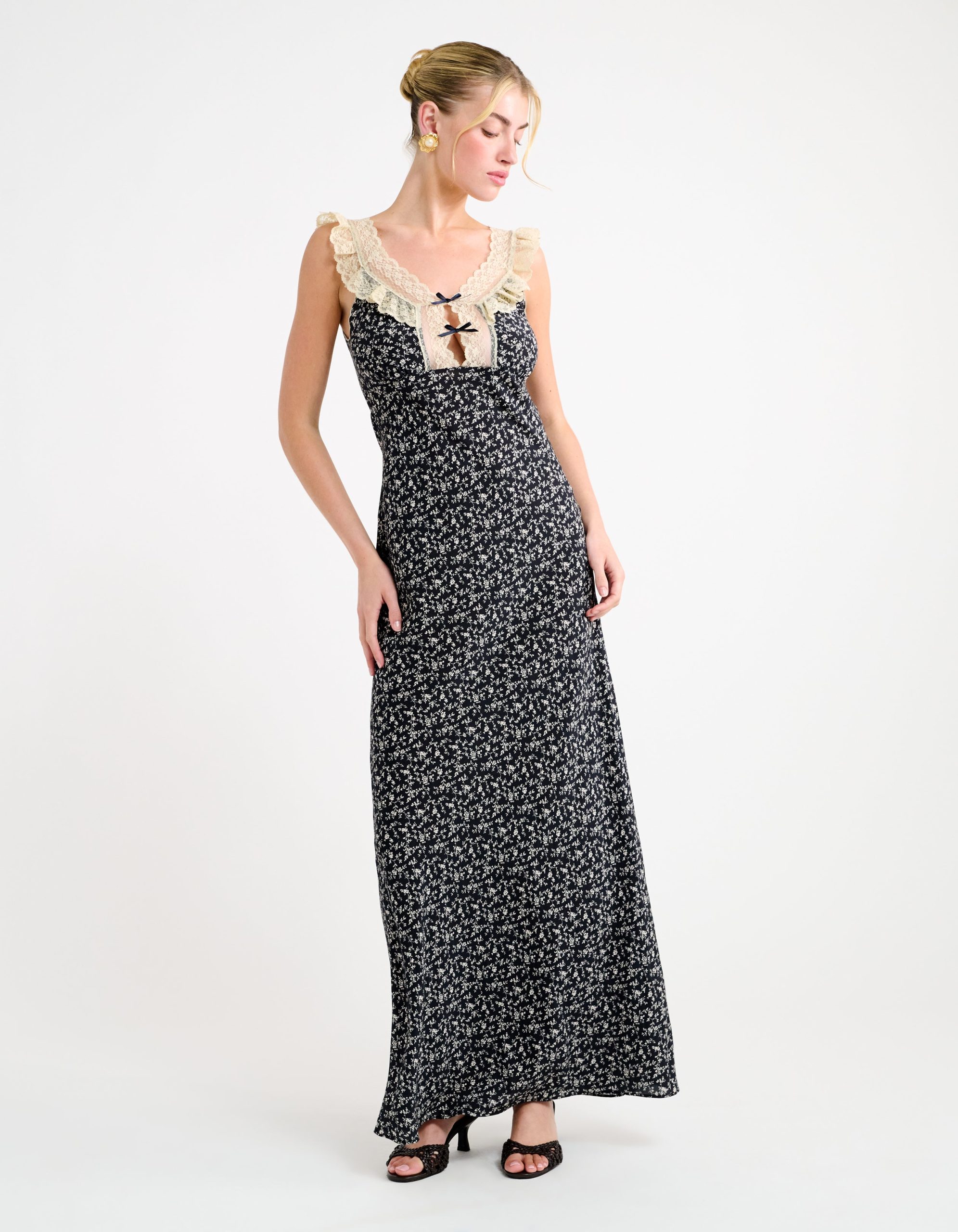 Windsor Maxi Dress – Bias-Cut Crepe with Lace Trim